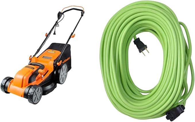 LawnMaster MEB1216K Electric Lawn Mower 16-Inch 12AMP and Yard Master 9940010 Outdoor Garden 120-Foot Extension Cord, Light Duty