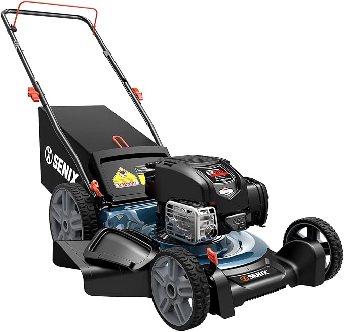 SENIX 21-Inch Gas Lawn Mower | 4 Stroke Push Mower with 163cc B&S EX675 Engine | 3-in-1 Mulching, Bagging & Side Discharge | 6-Position Height Adjustment | 16-Gallon Bagger | LSPG-M8
