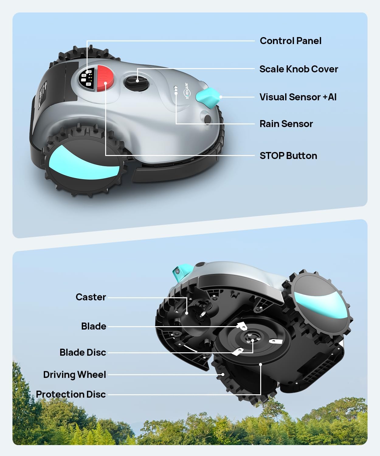 V100 Robotic Lawn Mower, HD Visual Navigation, Smart Obstacle Avoidance & Precision Collision Sensors, Adjustable Cutting Height, Quiet Operation, Ideal for Small Lawns up to 1,600 sq ft